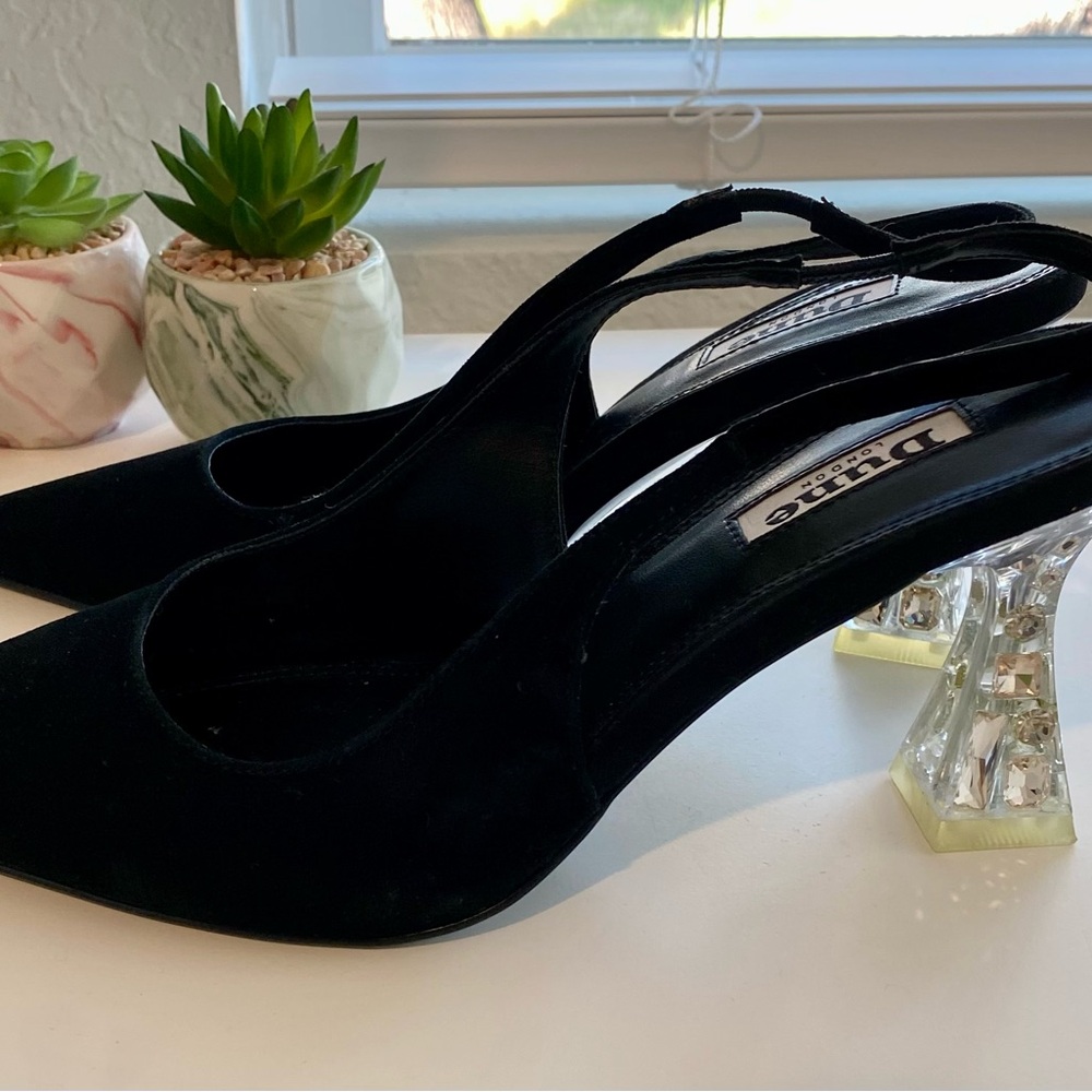 Dune London Black Slingback Heels with Crystal Accents